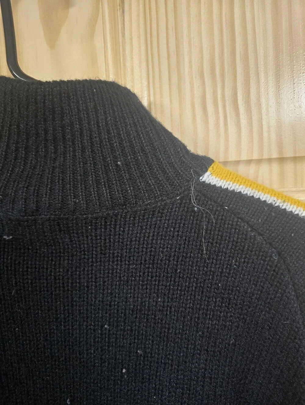 Men's Black Turtleneck Sweater with Contrast Stripe Detail